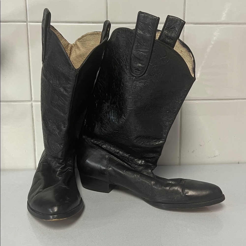 Vintage 80s Steve Fleming All Leather Embossed Western Boot 8.5 Exc
